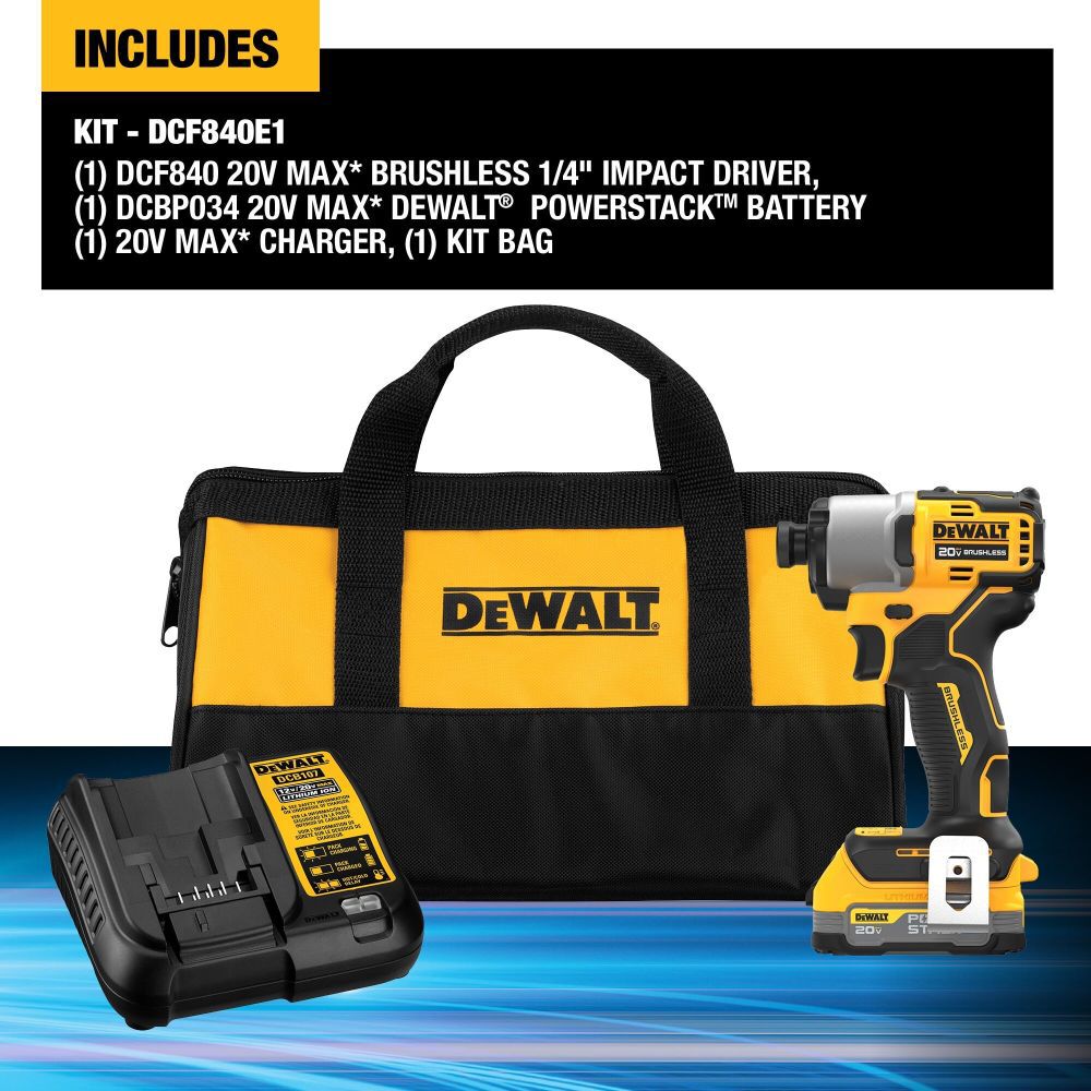 DeWalt DCF840E1 DEWALT 20V BRUSHLESS IMPACT DRIVER KIT