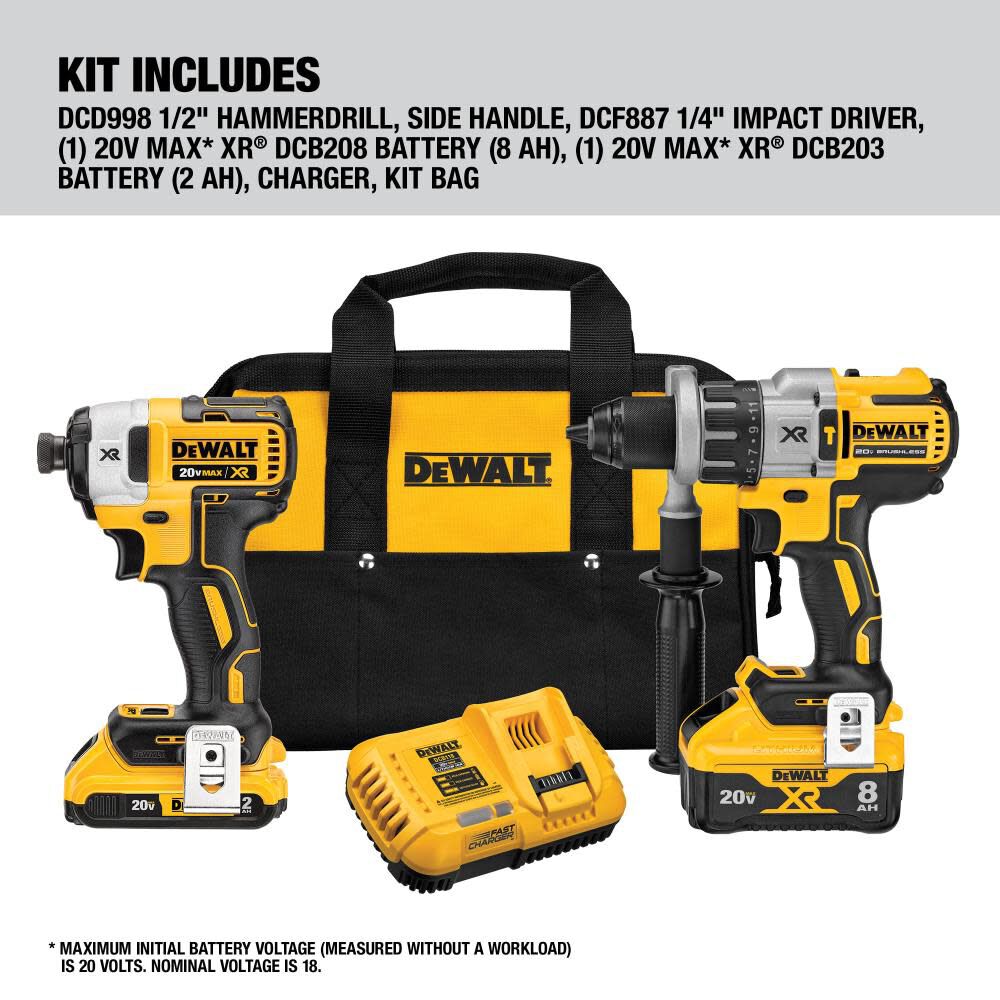DeWalt DCK299D1W1 20V BL 2-TOOL KIT (2AH/8AH)