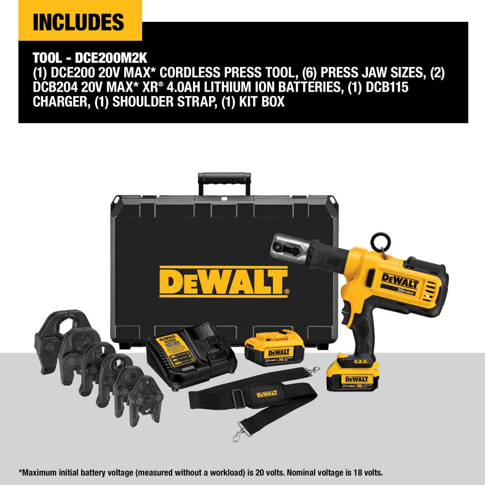 DeWalt DCE200M2K 20V MAX COPPER PIPE CRIMPING TOOL KIT