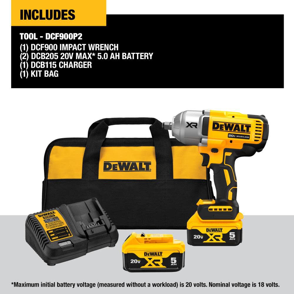DeWalt DCF900P2 20V MAX 1/2 HT IMPCT WRENCH KIT