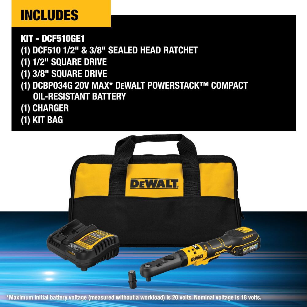 DeWalt DCF510GE1 20V MAX 3/8IN TO 1/2IN RATCHET KITTED-GE