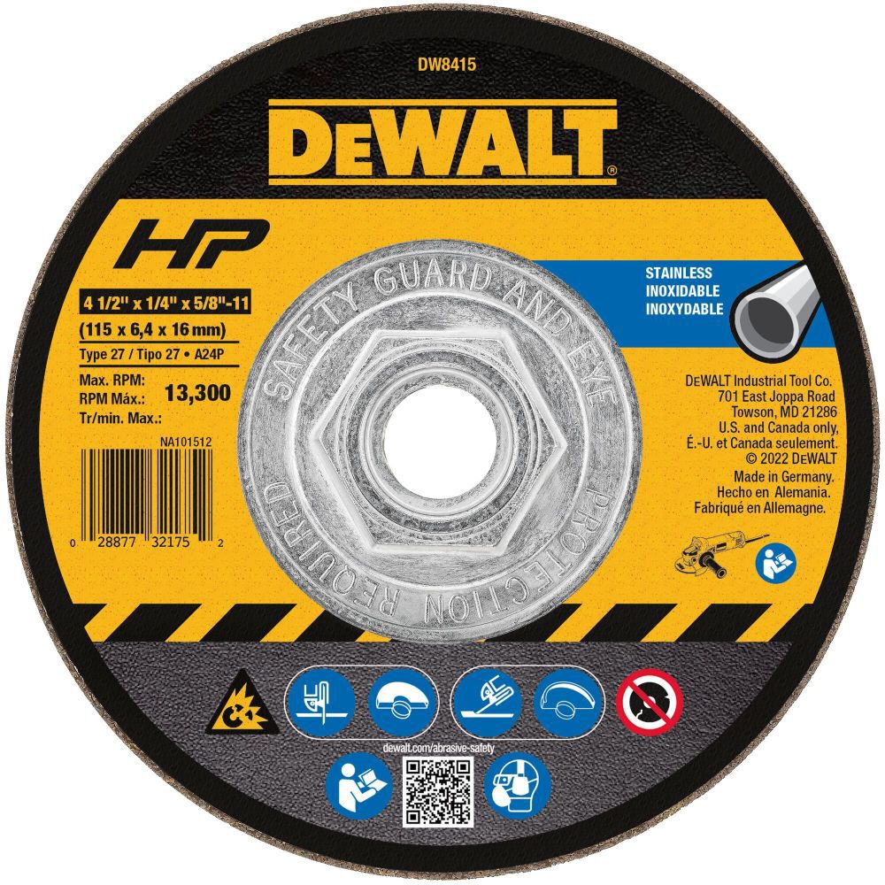 DeWalt DW8415 4-1/2X1/4X5/8-11 STAINLESS STL GRD WH