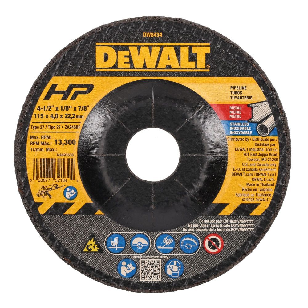 DeWalt DW8434 4-1/2X1/8X7/8 PIPELINER CUT/GRIND WH