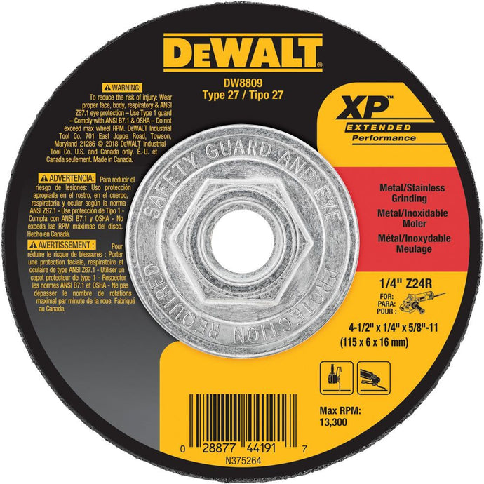 DeWalt DW8809 4-1/2 X 1/4 X 5/8-11 ZIRCONIA ABRA