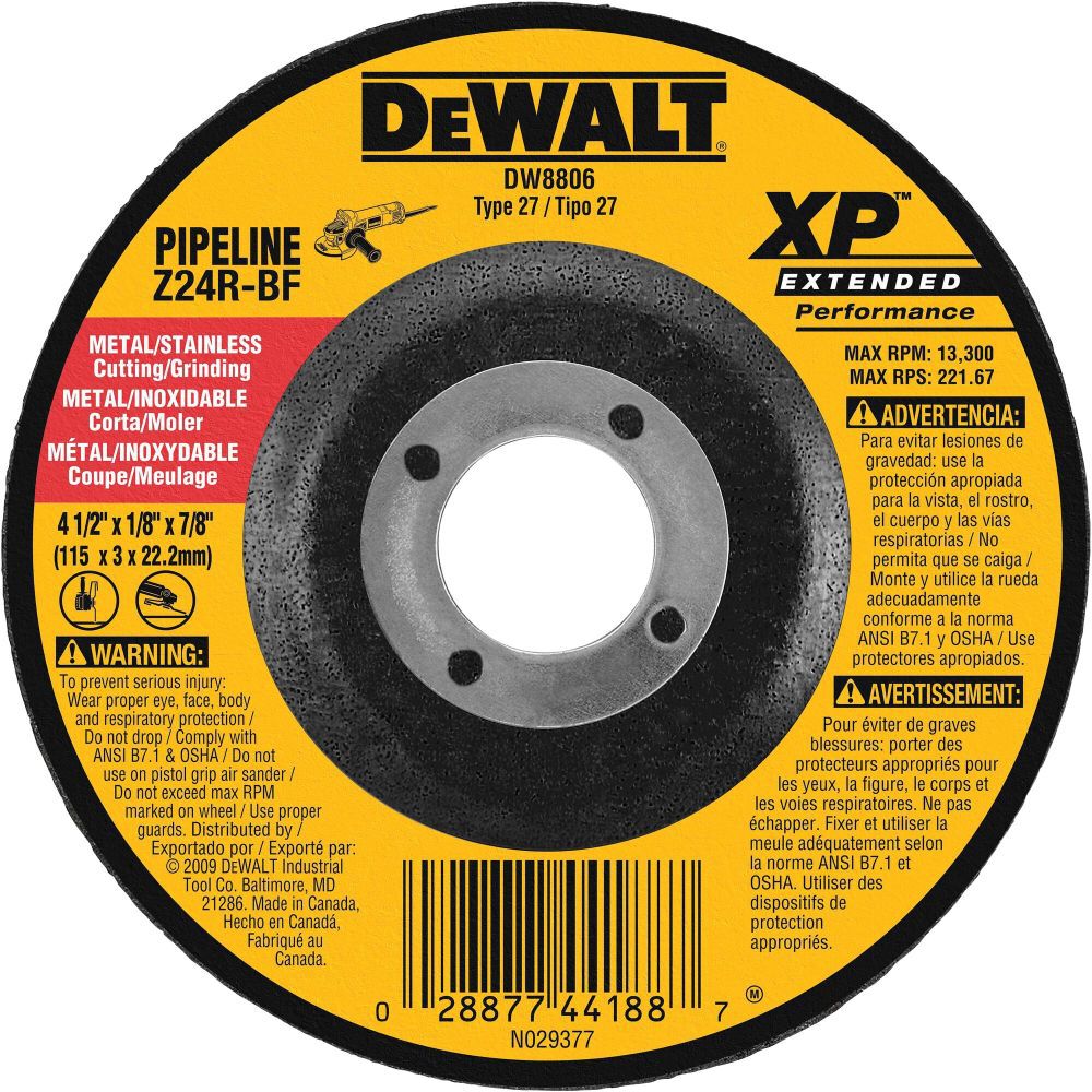 DeWalt DW8806 4-1/2 X 1/8 X 7/8 ZIRCONIA ABRASIVE