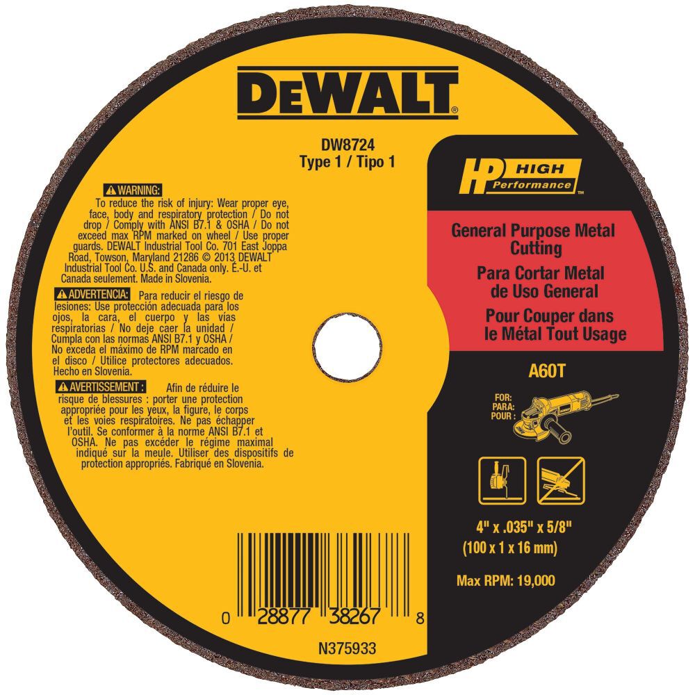DeWalt DW8724 4 X .035 X 5/8 A60T