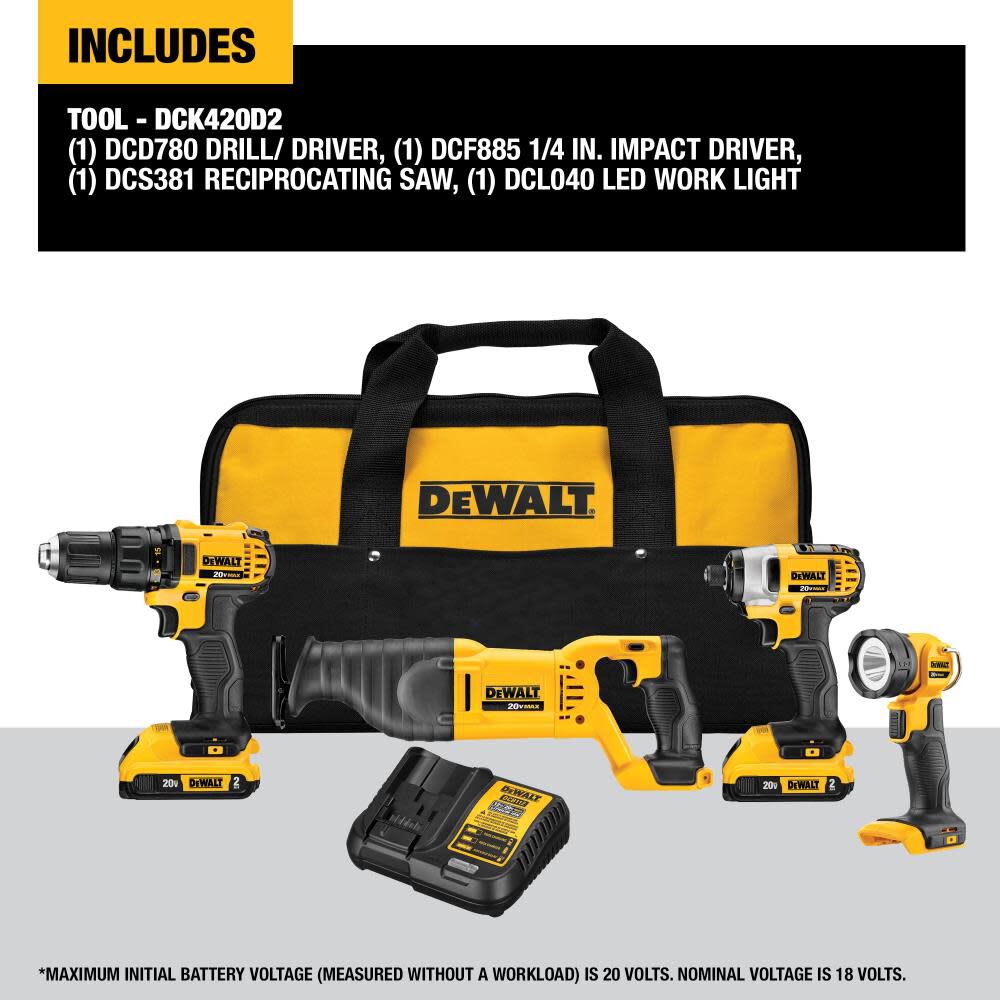 DeWalt DCK420D2 20V MAX LI-ION COMPACT 4-TOOL COMBO