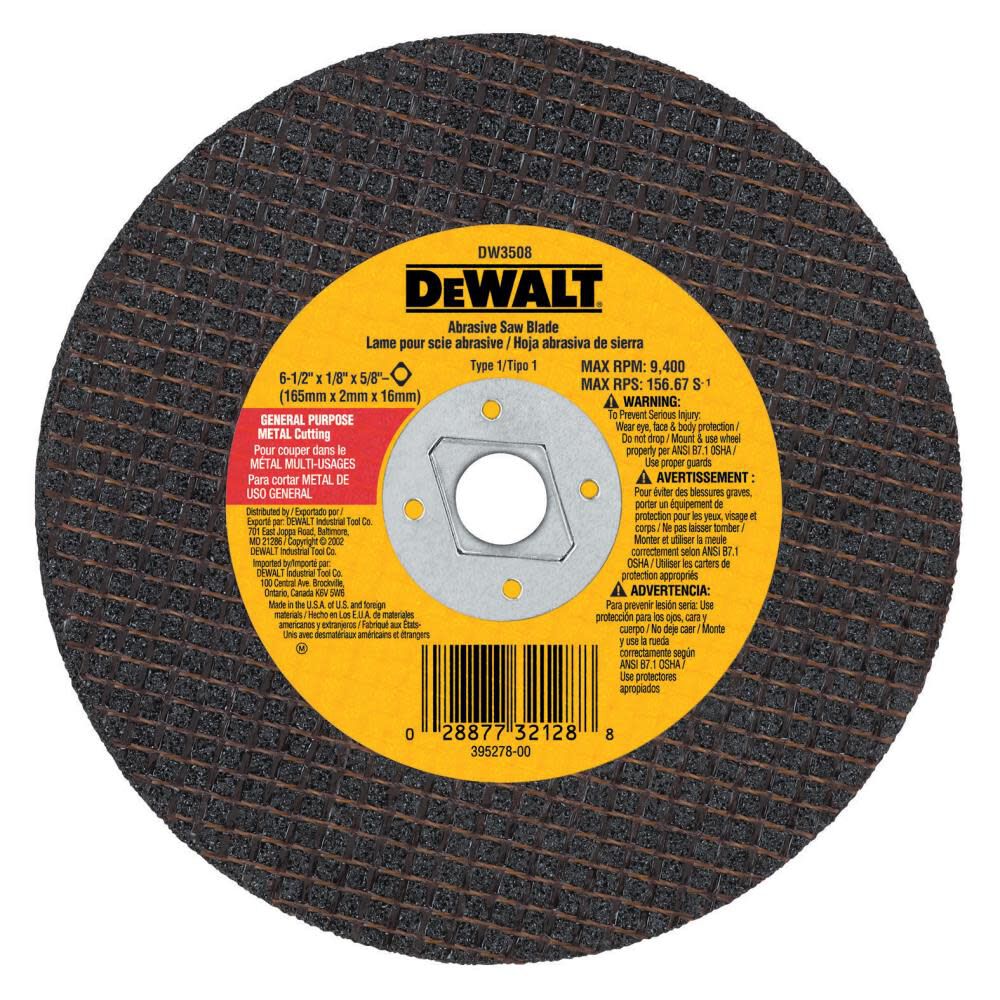 DeWalt DW3508 6-1/2X1/8 METAL ABRASIVE SAW BLD(BLK)
