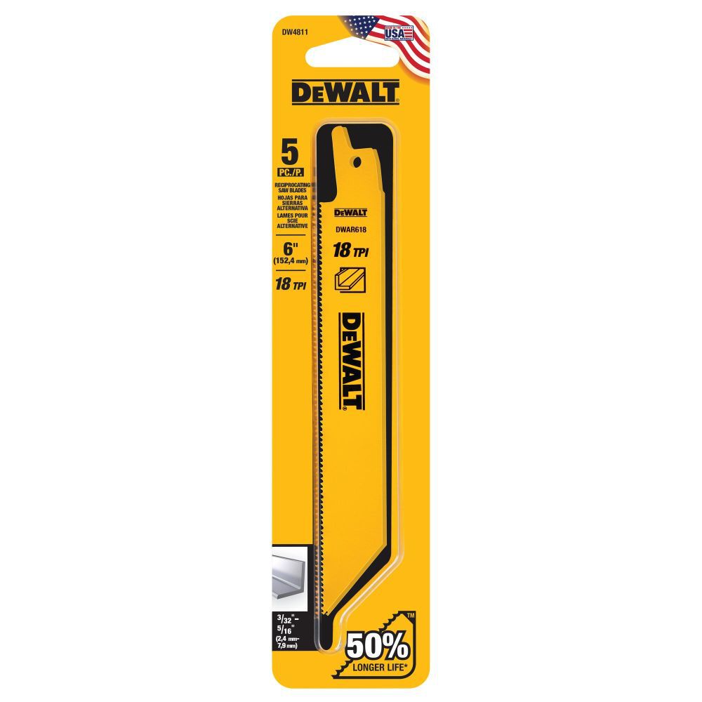 DeWalt DW4811B25 6IN 18TPI STGT BK BLD-25