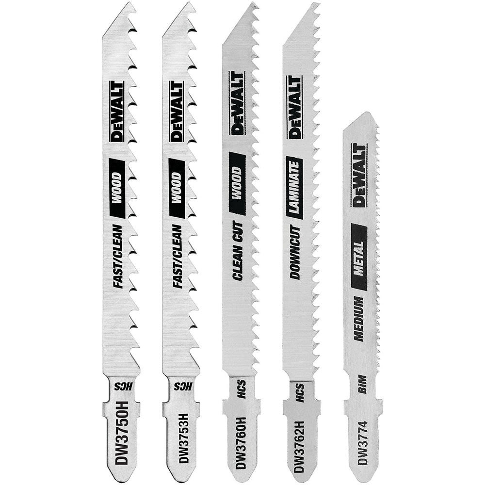 DeWalt DW3795H 5 PC T SHANK JIGSAW BLADE ASSORTMENT