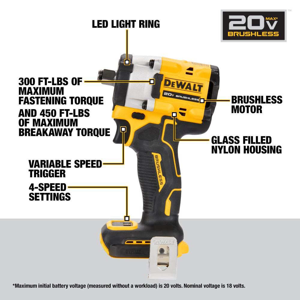 DeWalt DCF921B SHELL ATOMIC 20V MAX 1/2 IN COMPACT WREN