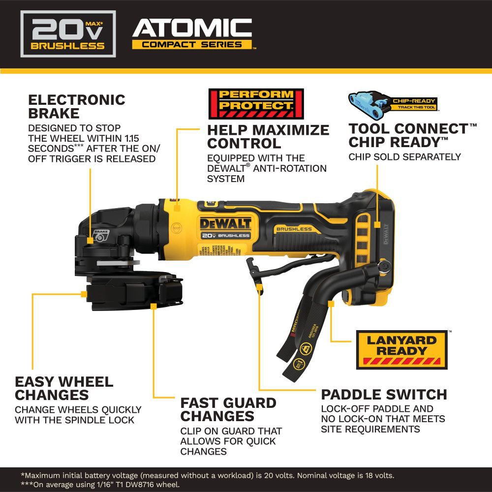 DeWalt DCG400BLR ATOMIC 20V MAX 4 Angle Grinder - LR