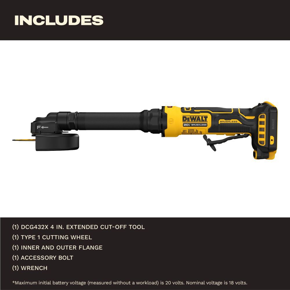 DeWalt DCG432XB ATOMIC?20V MAX* 4 in. Extended Cut-Off Tool (Tool Only)