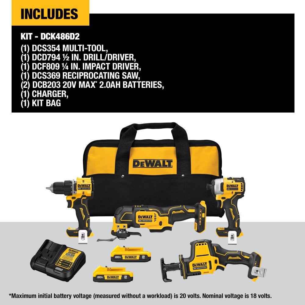 DeWalt DCK486D2 20V MAX BRUSHLESS 4-TOOL COMBO KIT