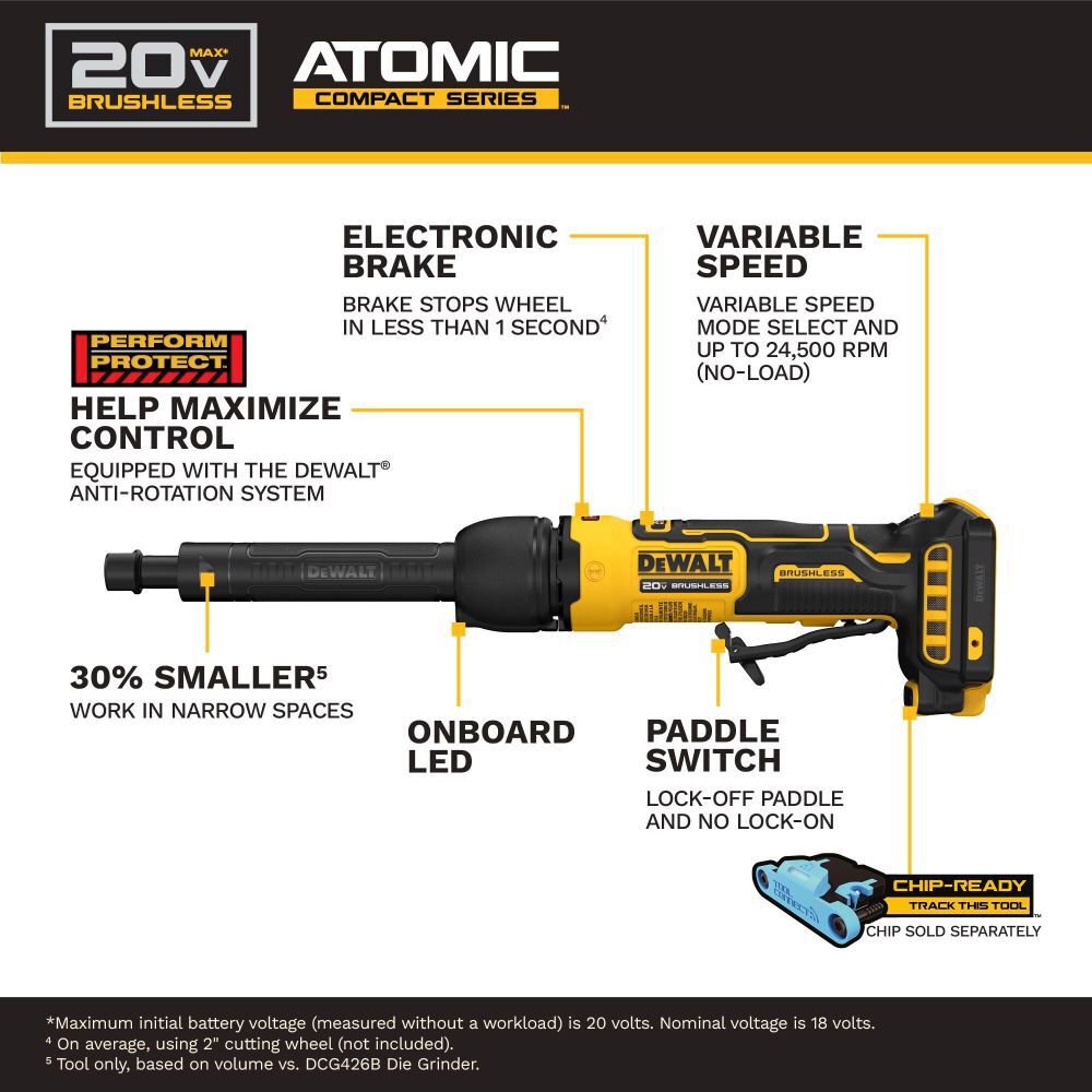 DeWalt DCG420XB ATOMIC?20V MAX* Extended Die Grinder (Tool Only)