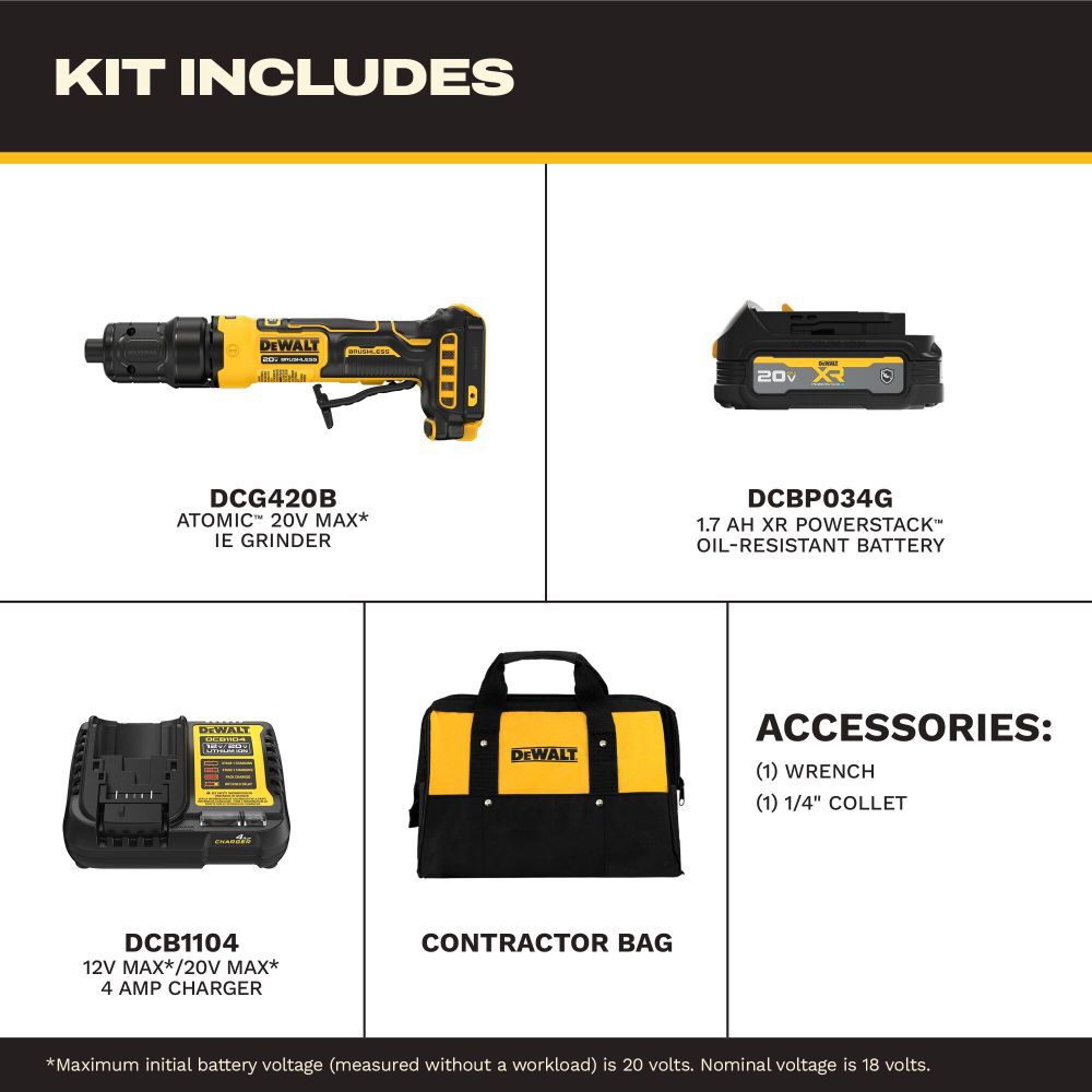 DeWalt DCG420GE1 ATOMIC 20V MAX Die Grinder- 1.7AH