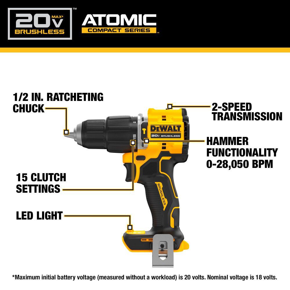 DeWalt DCD799B 20V MAX COMPACT HAMMER DRILL/DRIVER BARE