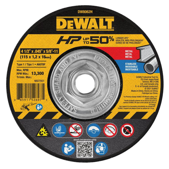 DeWalt DW8062H 4-1/2 x .045 x 5/8-11 HP T1 CUTTING