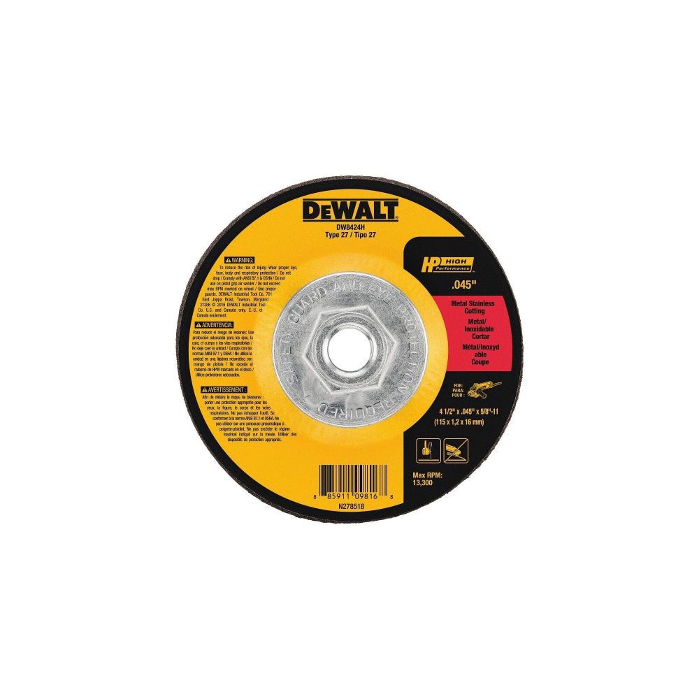 DeWalt DW8424H 4-1/2 x .045 x 5/8-11 HP T27 CUTTING