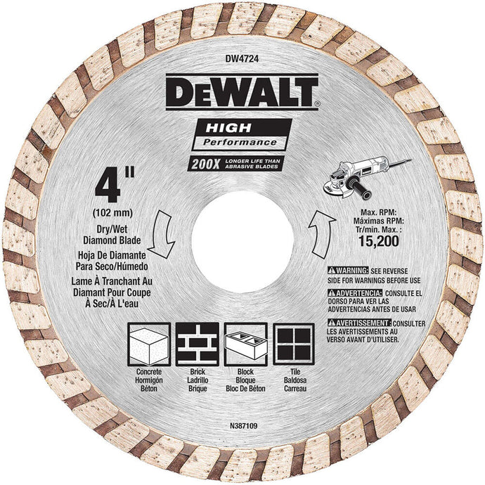 DeWalt DW4724 4 HIGH PERF MASONRY BLADE CARDED