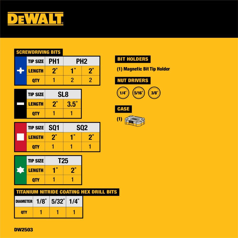 DeWalt DW2503 20PC DRILL / DRIVE STC RAPID LOAD