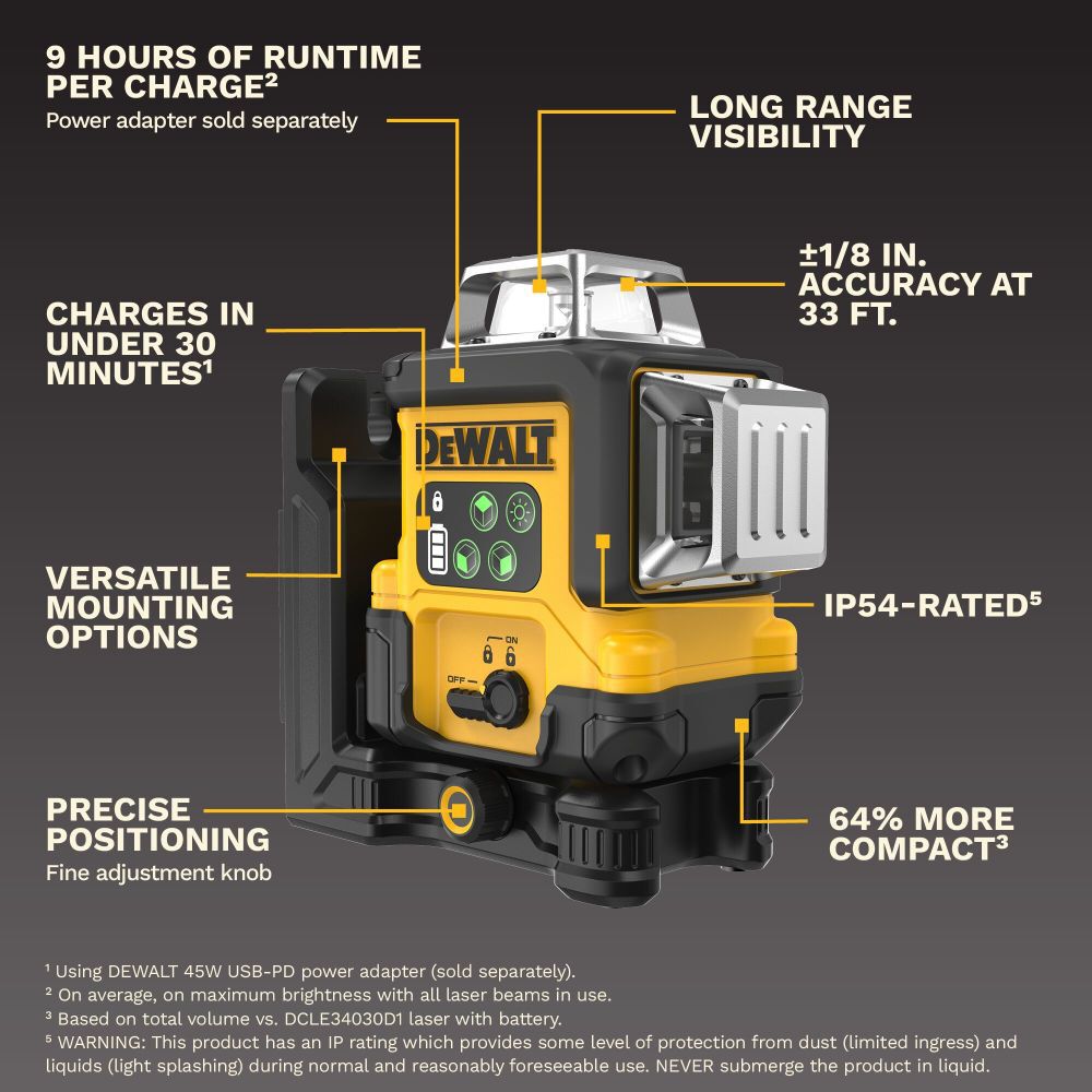DeWalt DCLE14361GB SHELL USB RECHARGEABLE 3X360 LASER BASE