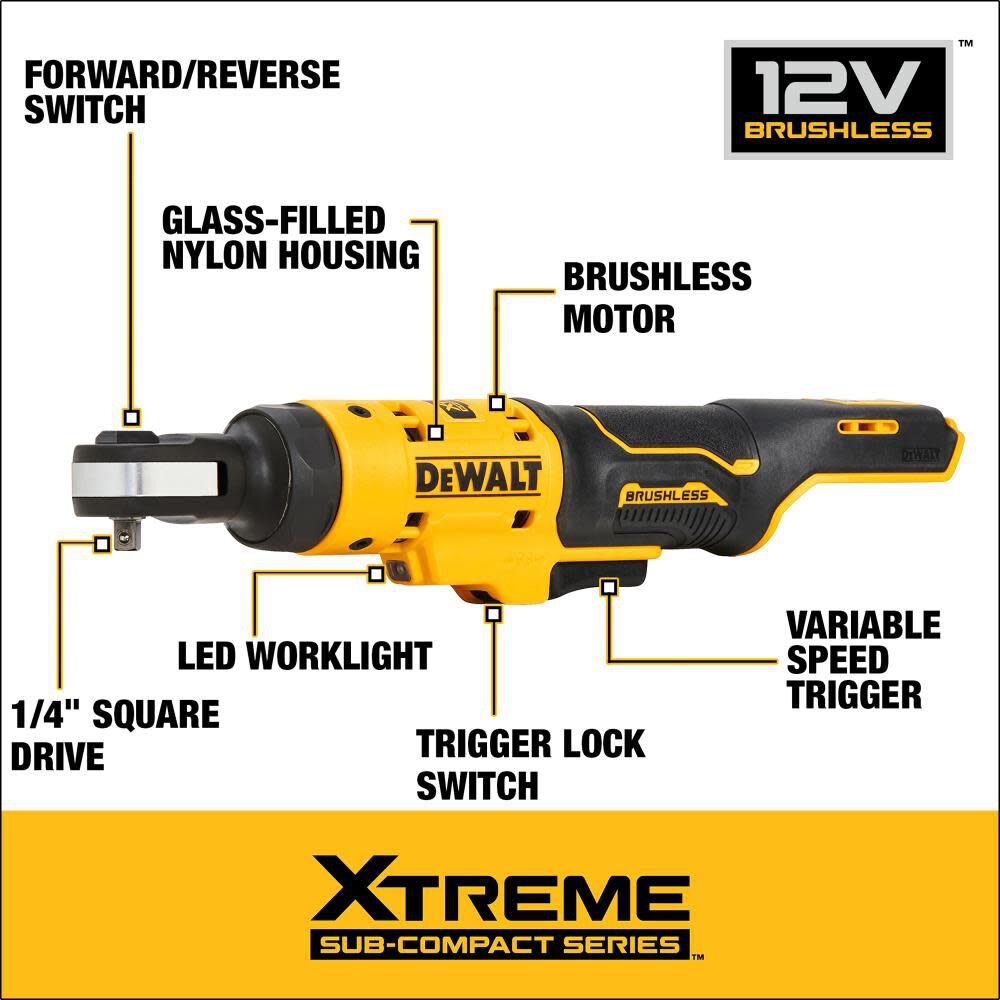 DeWalt DCF504GG1 12V 1/4IN BL COMPACT RATCHET KIT