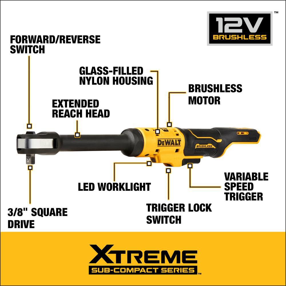 DeWalt DCF503EB 12V 3/8 BL COMPACT EXTENDED HEAD RATCHET