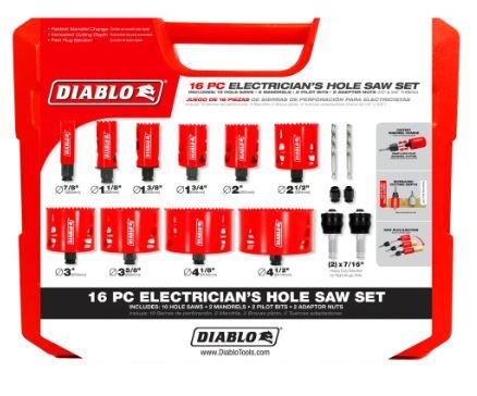 DIABLO DHS16SEL 16 PC ELECTRICIAN'S HOLE SAW SET