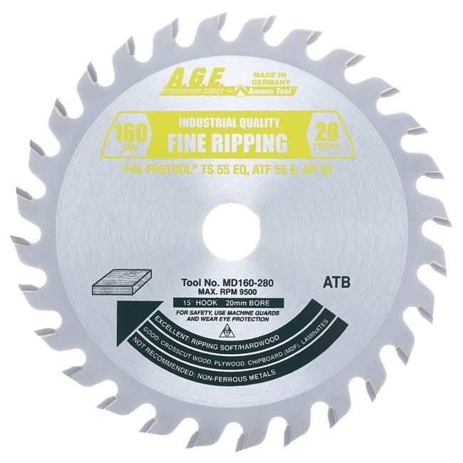 A.G.E MD160-280 6-1/4" 160MM GENERAL PURPOSE B=20MM T=28 ATB (FESTOOL TS55)