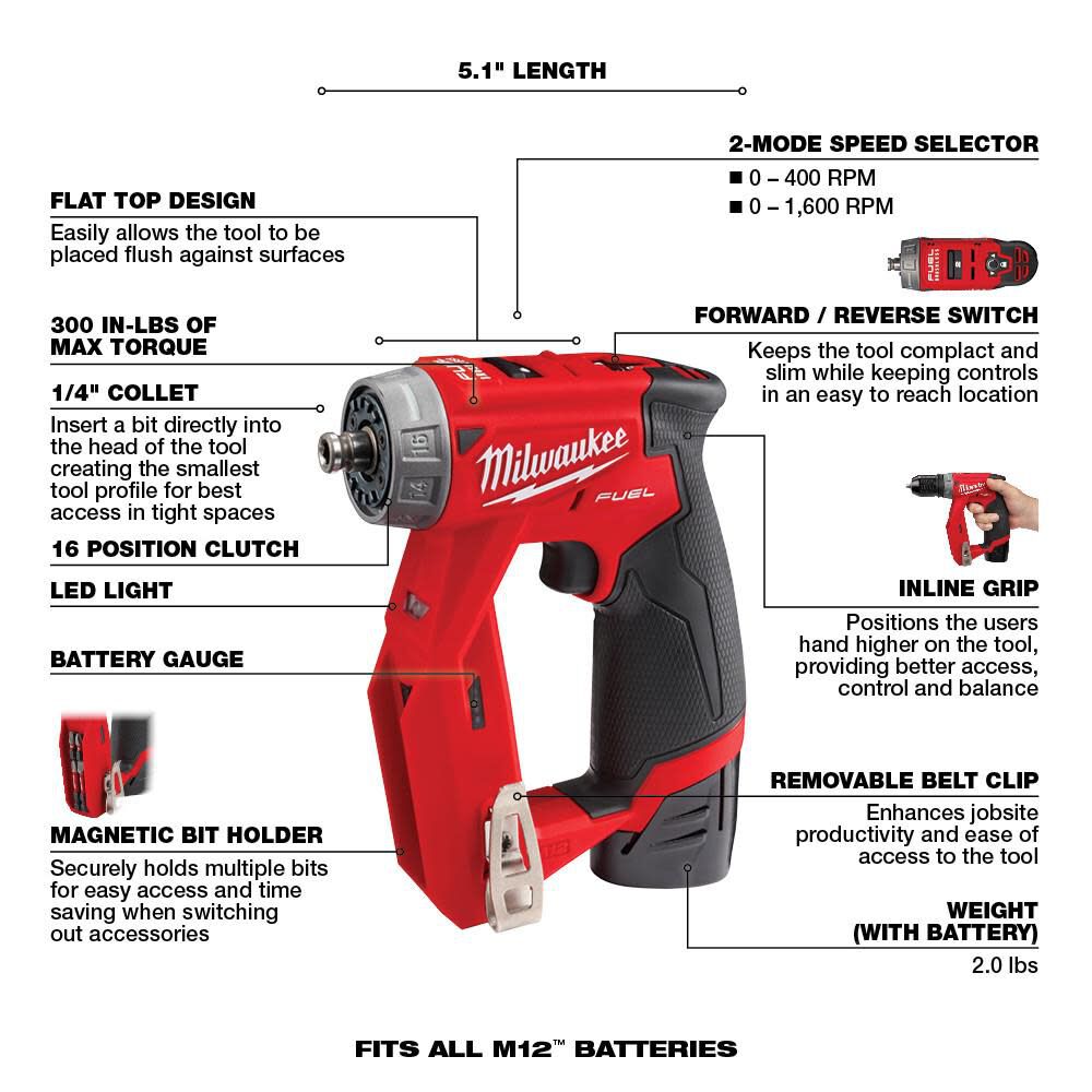 Milwaukee 2505-22 M12 FUEL™ Installation Drill/Driver Kit