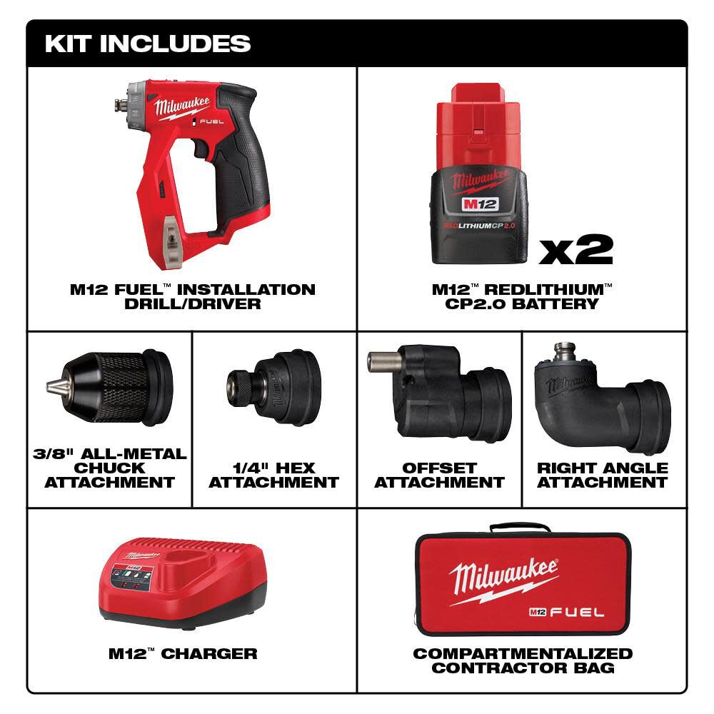 Milwaukee 2505-22 M12 FUEL™ Installation Drill/Driver Kit