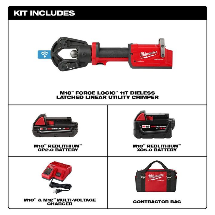 Milwaukee 2876-22 M18™ FORCE LOGIC™ 11T Dieless Latched Linear Utility Crimper