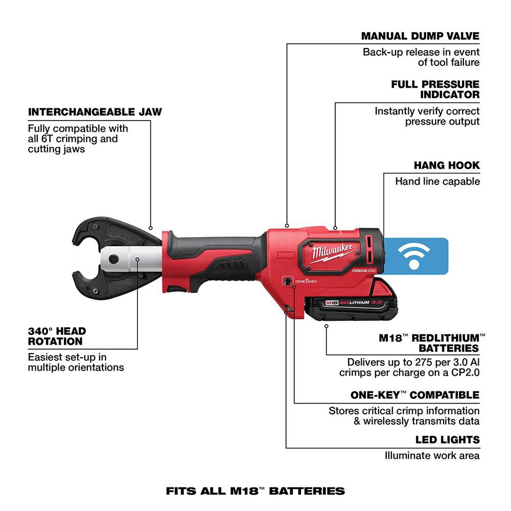 Milwaukee 2678-22 M18™ FORCE LOGIC™ 6T Utility Crimper Kit with D3 Grooves