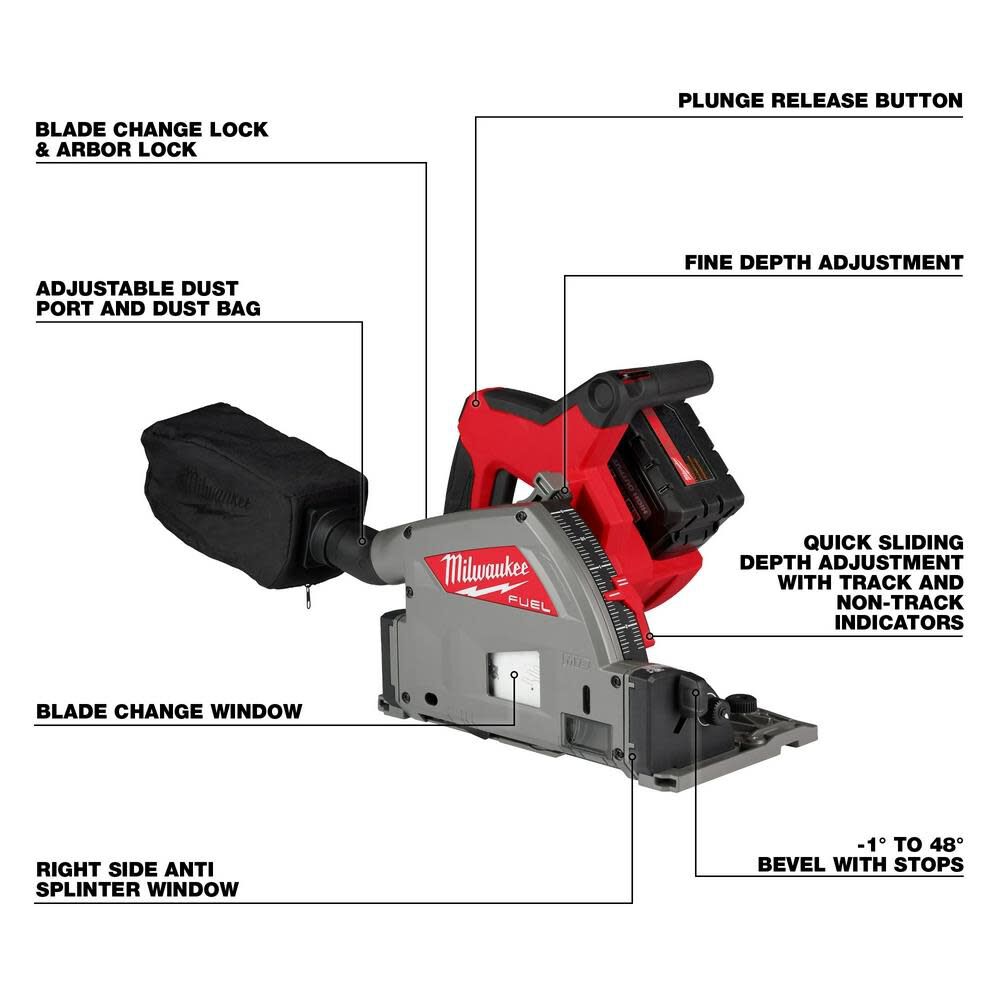 MILWAUKEE 2831-21 M18 FUEL 18V Lithium-Ion Brushless Cordless 6-1/2 in. Plunge Track Saw PACKOUT Kit with One 6.0 Ah Battery