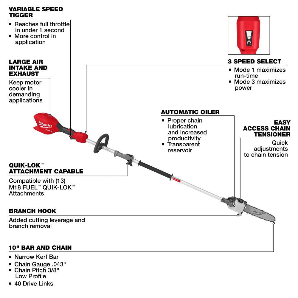 Milwaukee 3016-20PS M18 FUEL™ Pole Saw w/ QUIK-LOK™