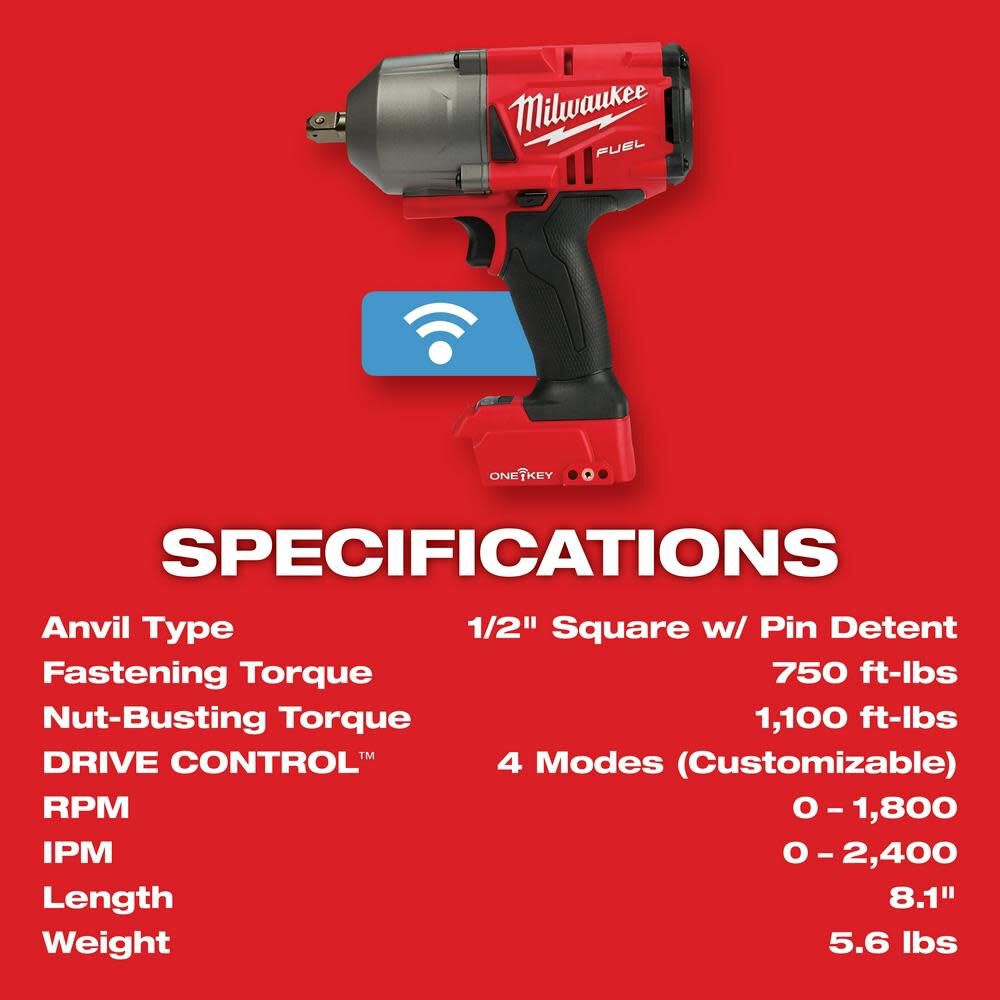 Milwaukee 2862-22R M18 FUEL™ w/ ONE-KEY™ High Torque Impact Wrench 1/2