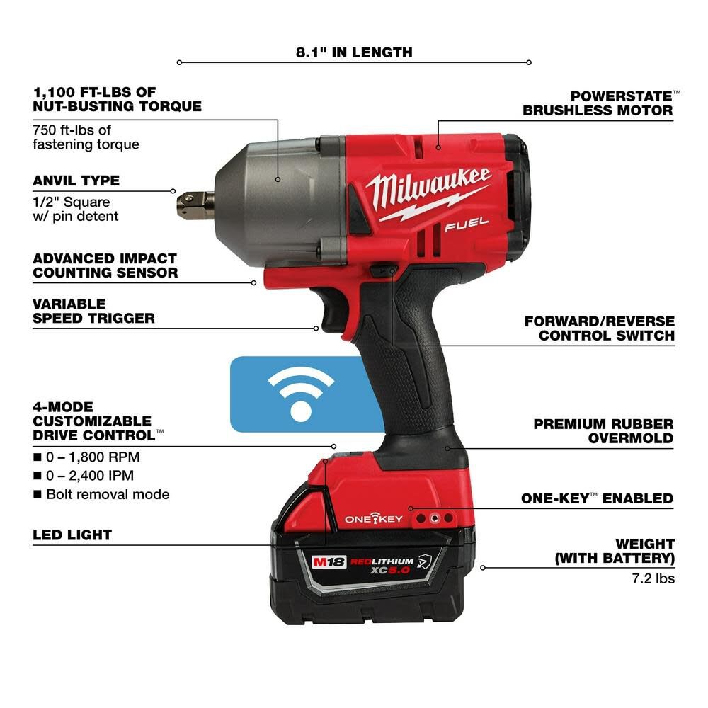 Milwaukee 2862-22R M18 FUEL™ w/ ONE-KEY™ High Torque Impact Wrench 1/2