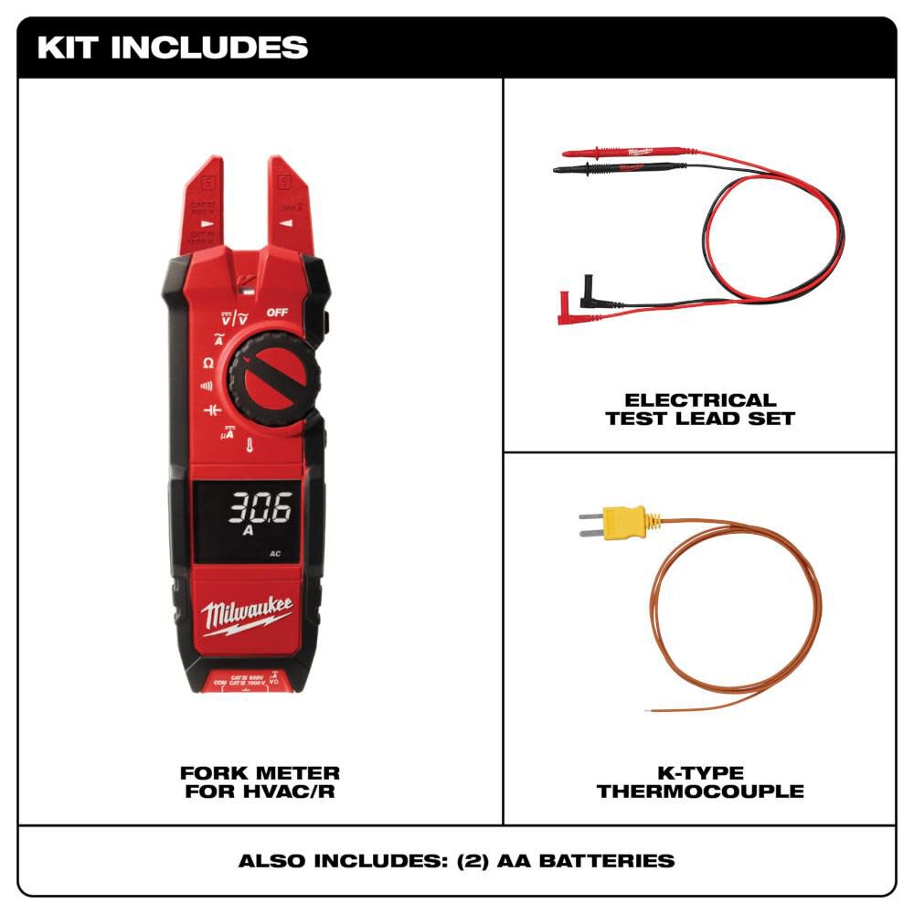Milwaukee 2206-20 Fork Meter for HVAC/R
