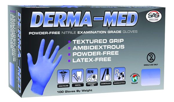 SAS Safety 66522 Derma-Med PF Nitrile Exam Grade Gloves - Medium - (100/bx)