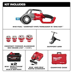 Milwaukee 2870-22 M18 FUEL Compact Pipe Threader ONE KEY with 1/2inch - 1 1/4inch Die Heads