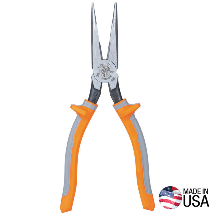 KLEIN 2038RINS Pliers, Long Nose Side-Cutters, Insulated, 8-Inch