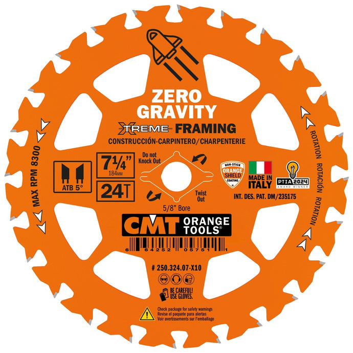 CMT FRAMING ZERO GRAVITY 7-1/4”x0.070”/0.048”x5/8”<> T=24 ATB 250.324.07