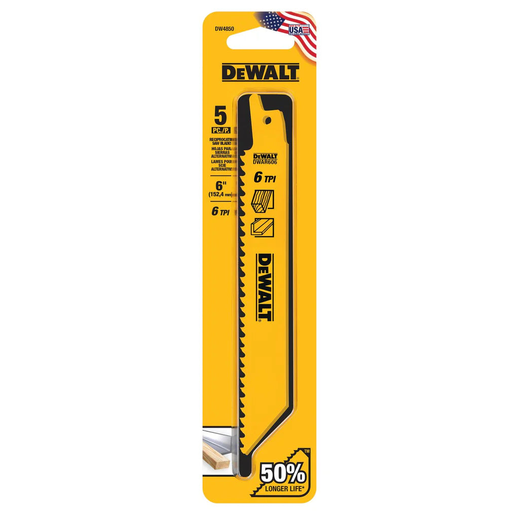 DeWalt DW4850 6IN 6TPI STGT BK BLD-5 PK