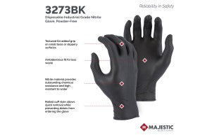 Majestic 3273BK/11 Disposable Industrial Grade Nitrile Glove, Powder-Free XL