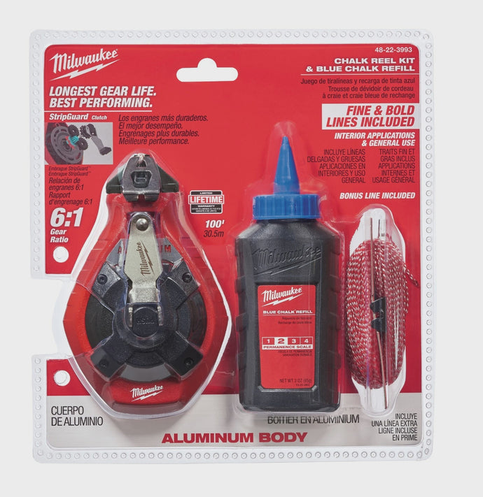 Milwaukee 100' Alum. Chalk Reel Kit w/Blue Chalk & Bonus Line 48-22-3993