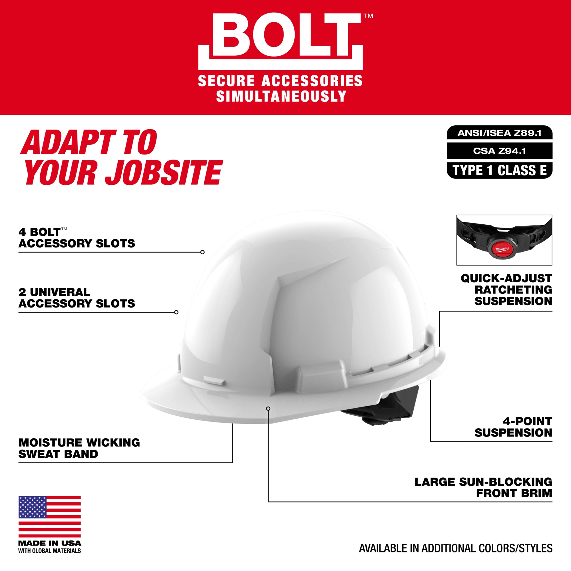 MILWAUKEE 48-73-1100 (5)WHT FRNT BRIM W/BOLT-TYPE 1CLS E