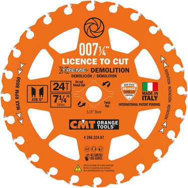CMT 286.324.07 7-1/4" XTREME DEMOLITION BLADE B=5/8" 24T ATB