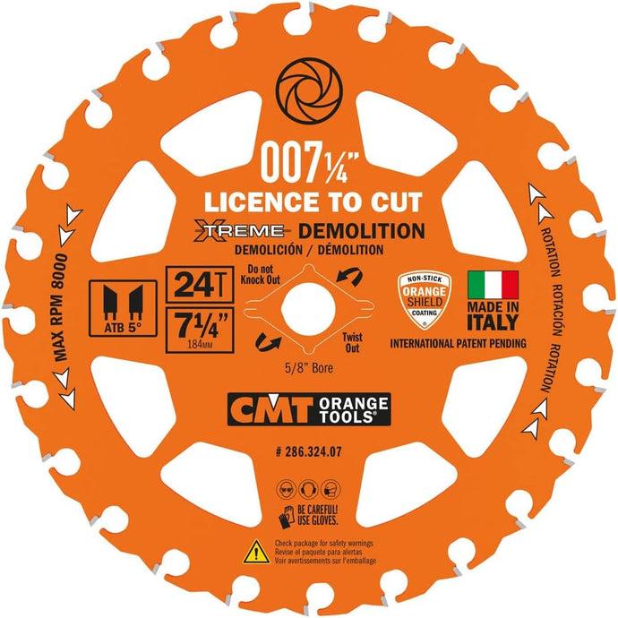 CMT 286.324.07 7-1/4" XTREME DEMOLITION BLADE B=5/8" 24T ATB