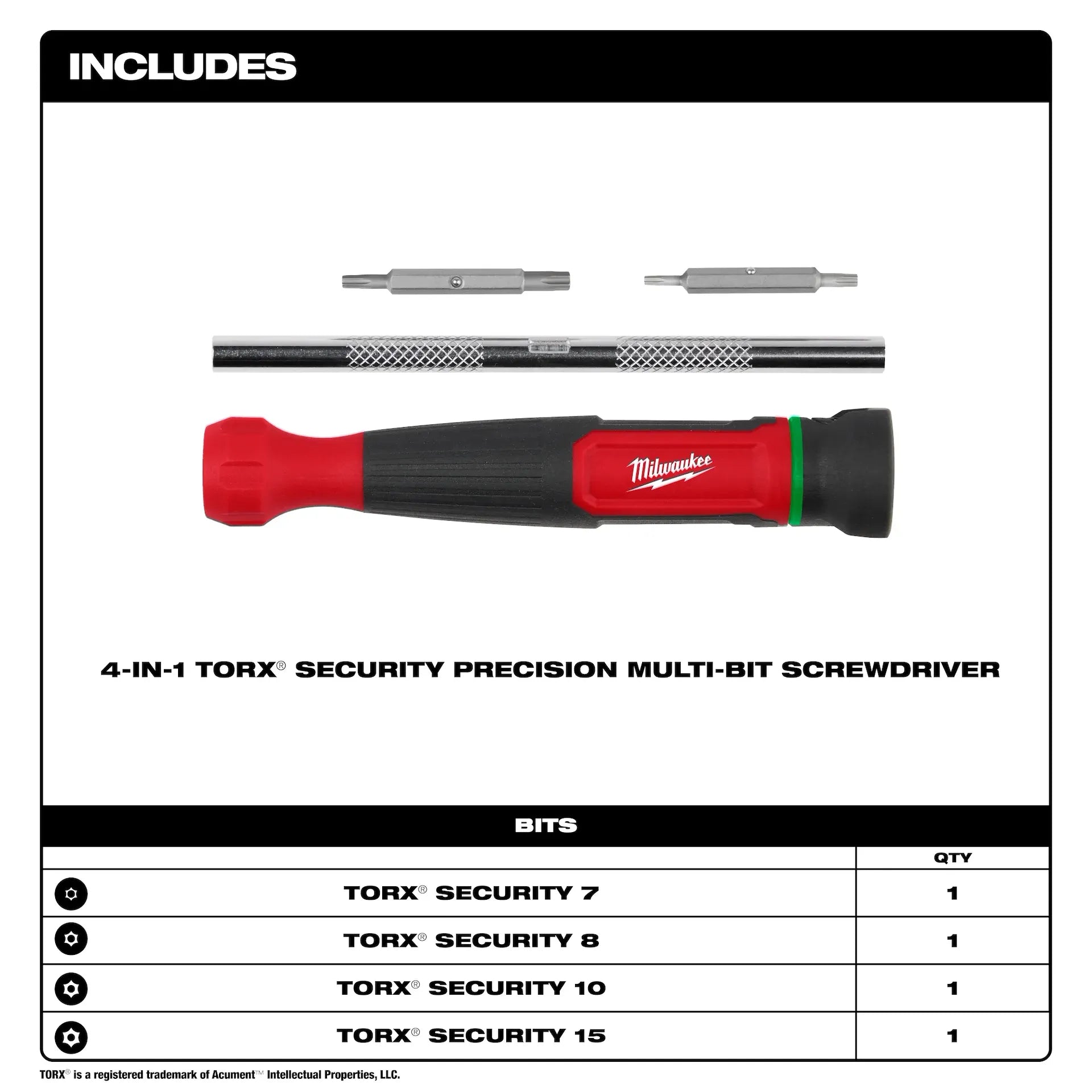 MILWAUKEE 48-22-2931 4IN1 PRECISION MULTI-BIT SCREWDRIVER TORX